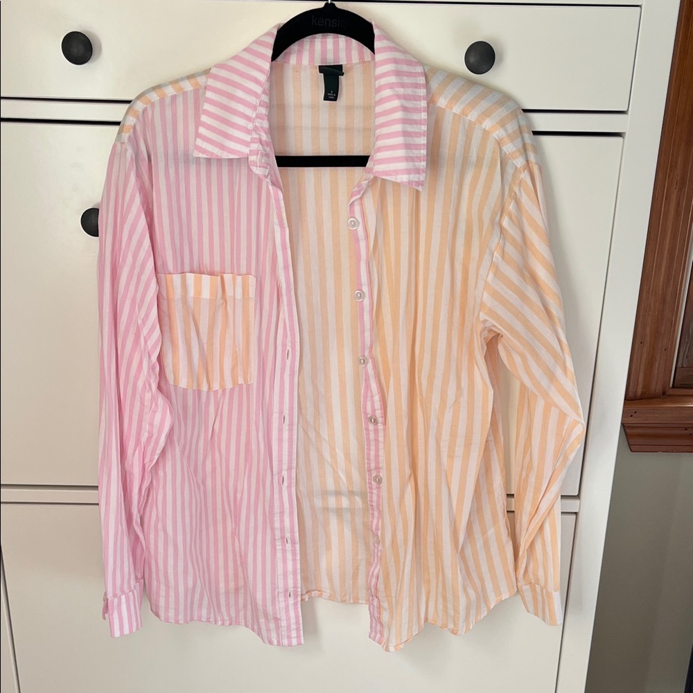 Wild Fable Pink and Orange Striped Button Down Shirt